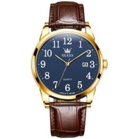 ⌚ Herrenuhr Armbanduhr Blau Braun Quarz Leder 3 ATM NEU