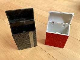 2er Set Zigarettenetuis Boxen Schwarz und Rot Glitzer