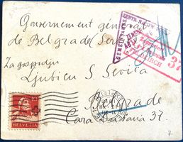 1916 - Postkarte mit Zensur Express Genéve nach Belgrad