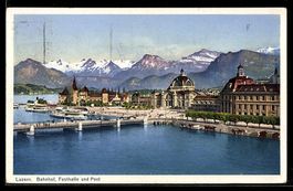 AK Luzern, Bahnhof, Festhalle und Post