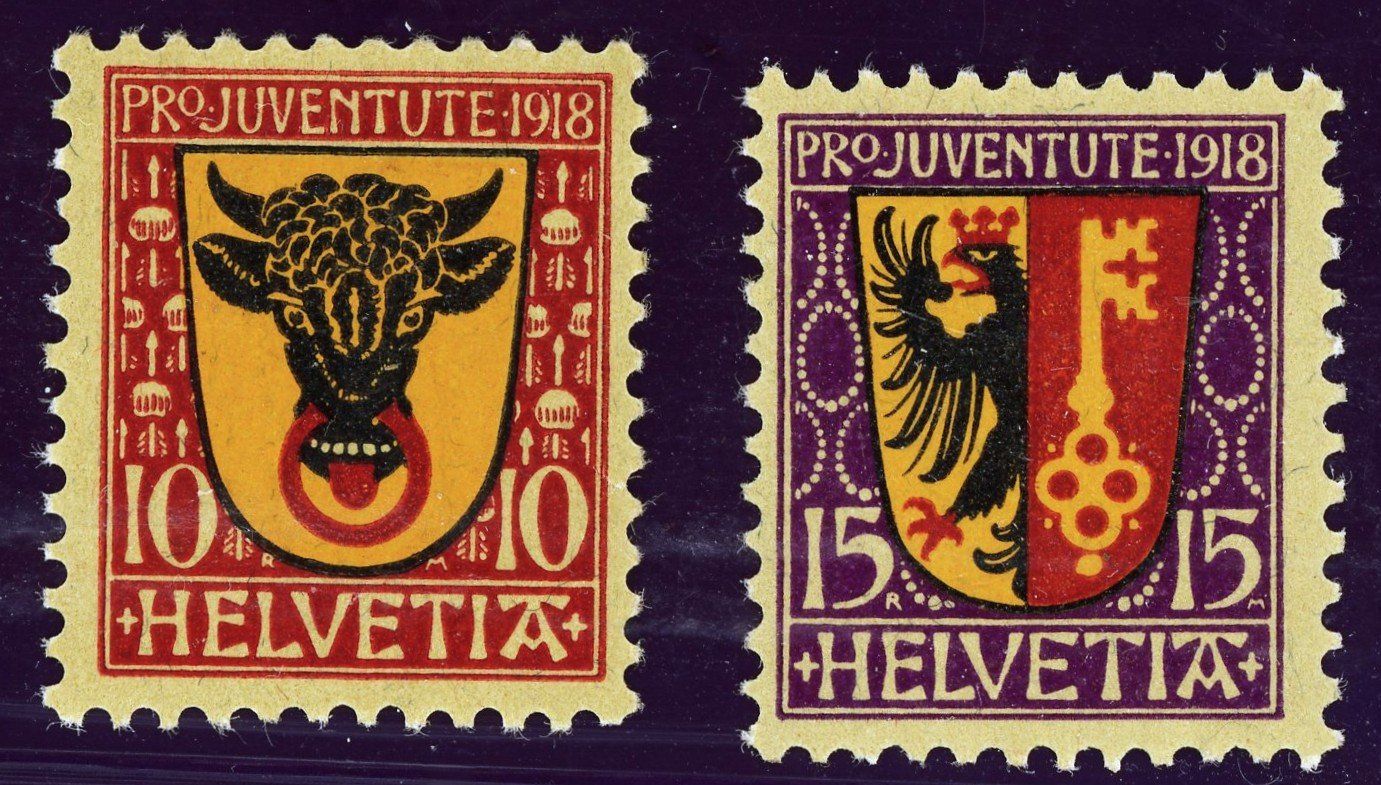 Tutti i francobolli: Pro Juventute Serie 1918 mit Plattenfehler, postfrisch – Usato da Basel venduto da Strubelibs 1