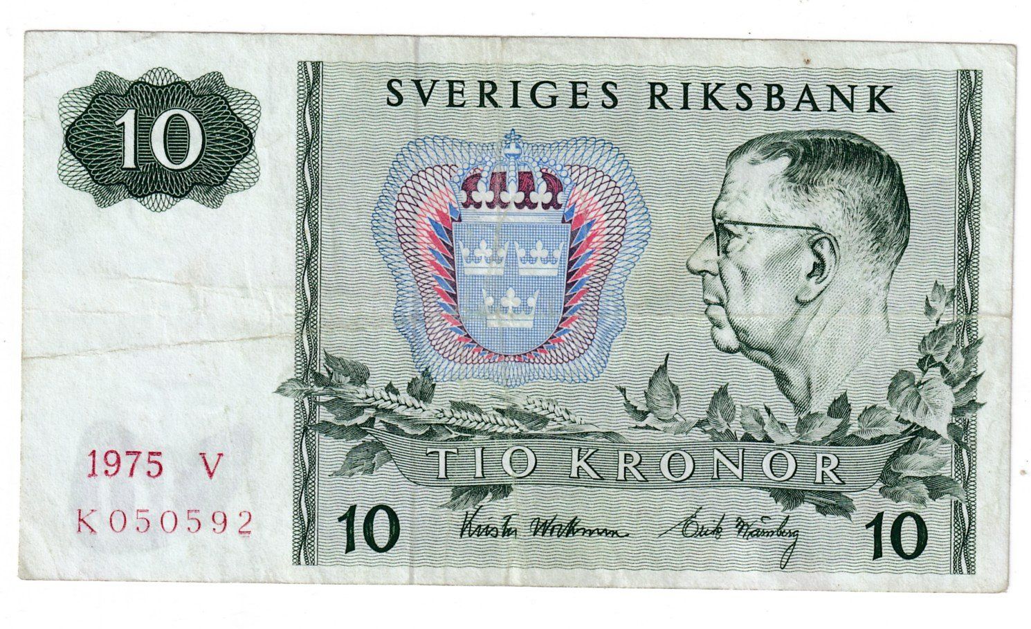 Banknoten: Banknote Schweden 10 kronor 1975 – Gebraucht aus Neuchâtel von karlpierrino