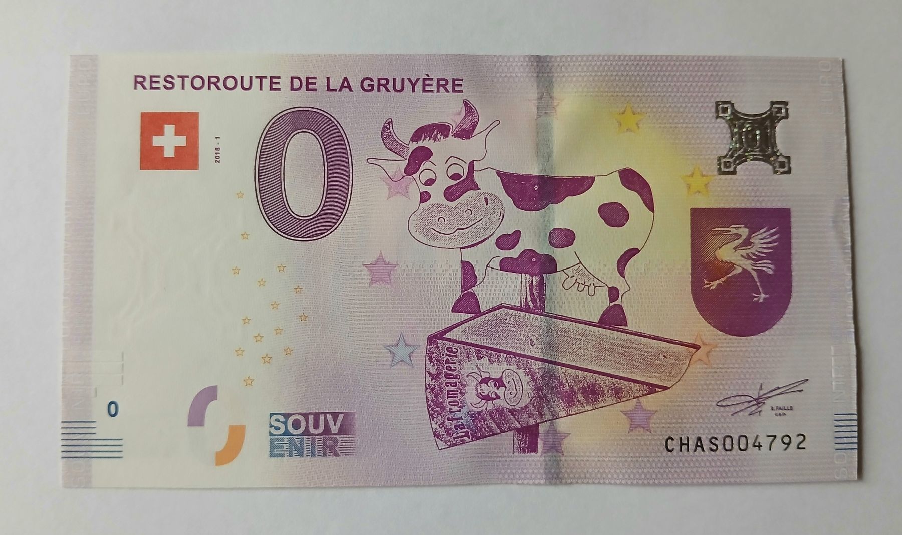 Banconote: Billet 0 euro RestoRoute Gruyère – Nuovo (secondo la descrizione) da Sciernes-d'Albeuve venduto da Dojo004