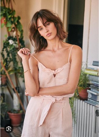 Sézane Top Gr. 36, Rosa/Weiss Kariert, Leinen, Vichykaro