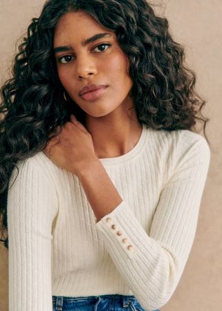 Sezane Langarmshirt gerippt weiss Grösse XS