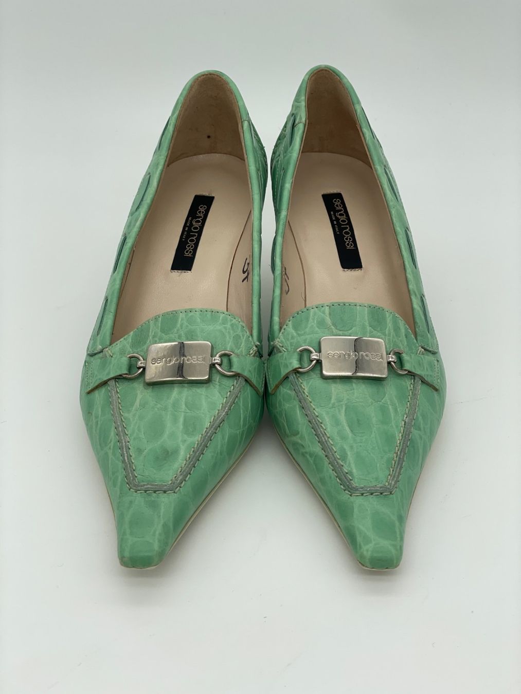 Sergio Rossi Scarpe da donna: Sergio Rossi Croc-Effect Kitten Heel EU 37 Grün – Usato da Zürich venduto da shoe_shop 5