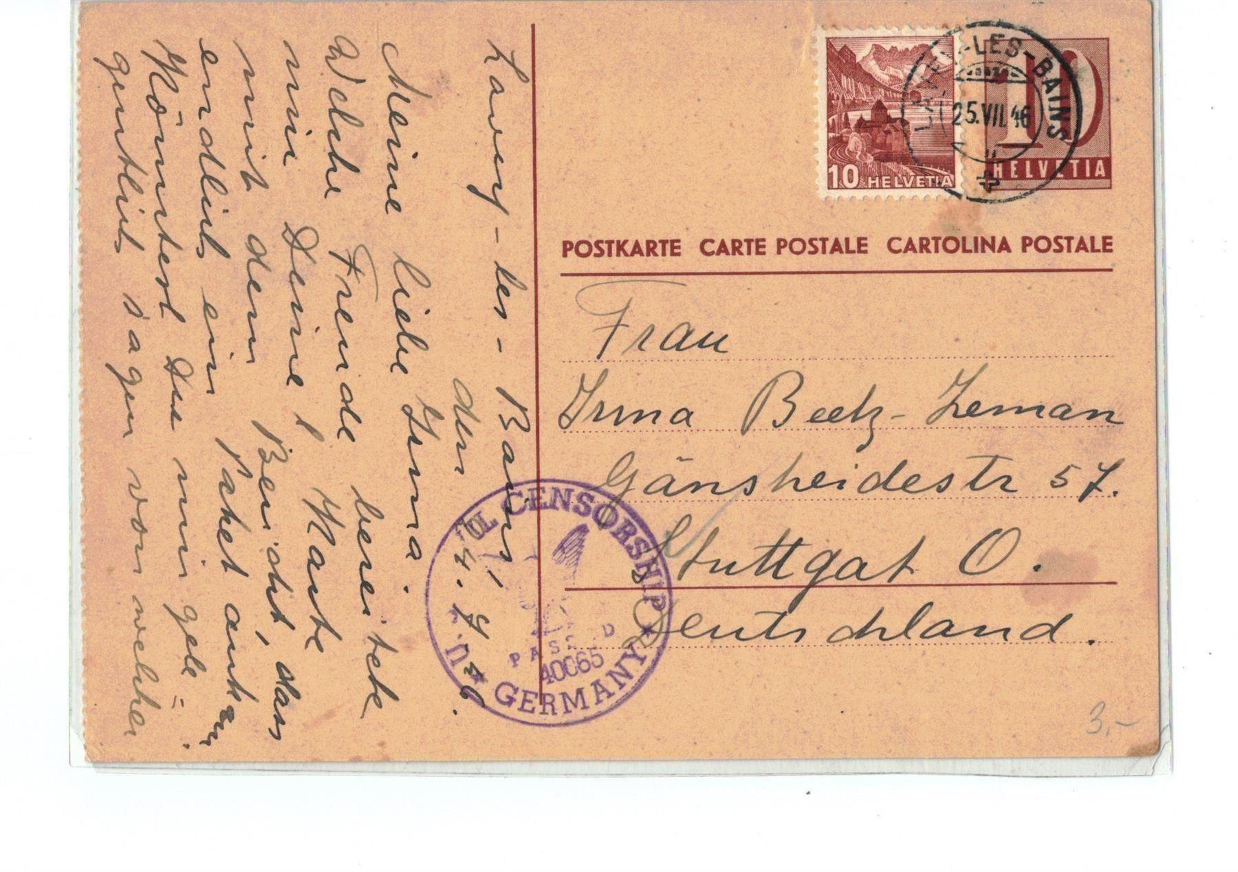 Tutti i francobolli: Ganzsache Postkarte n. Stuttgart o 1946 – Usato da Oberwil-Lieli venduto da pizbeverin12