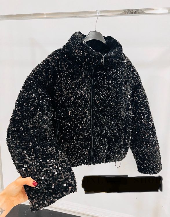 Allegra K Pailletten-Bomberjacke Für Damen – Glänzend, Langärmlig, 100% Polyester, Für Partys & Halloween