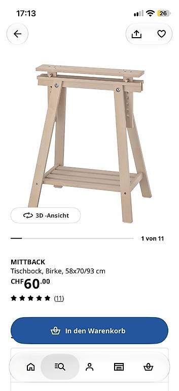 Altri mobili per ufficio: IKEA MITTBACK Tischbock in weiss – Usato da Birmensdorf ZH venduto da onlineflo 4