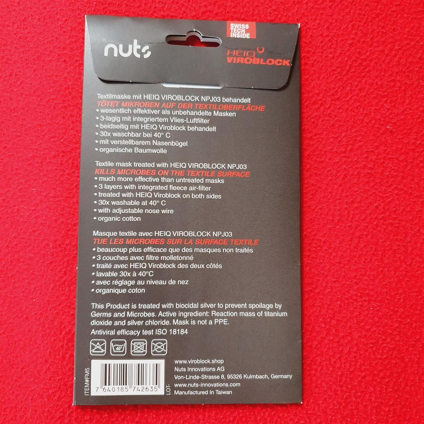 Gesichts- und Gehörschutz: nuts Textilmaske mit HEIQ Viroblock blau – Neu und originalverpackt aus Winterberg ZH von Gemini63 1
