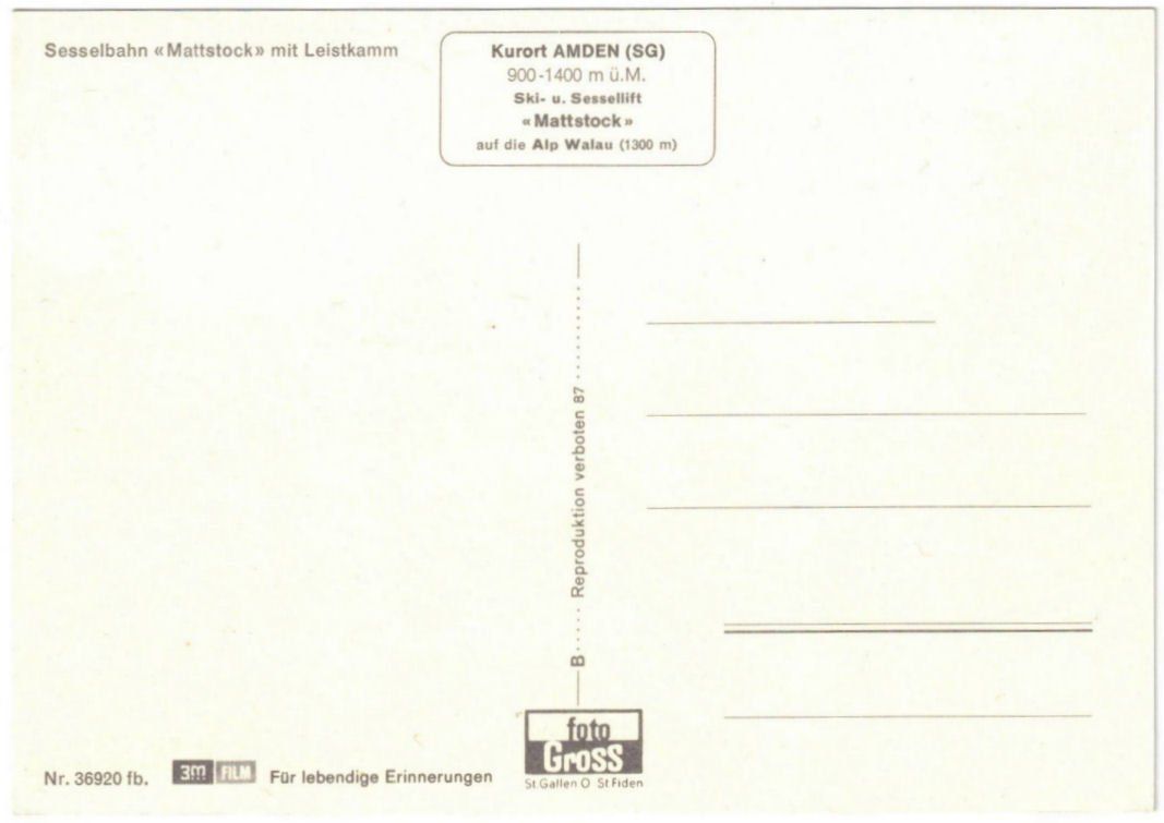 Cartoline postali: Amden - Sessellift Mattstock – Usato da Binningen venduto da Mountainrider 1