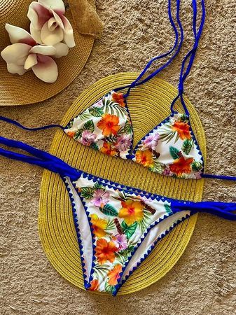 ☀️Trend Sommer Bikini Blumen Blau  M - NEU - Gratis Versand
