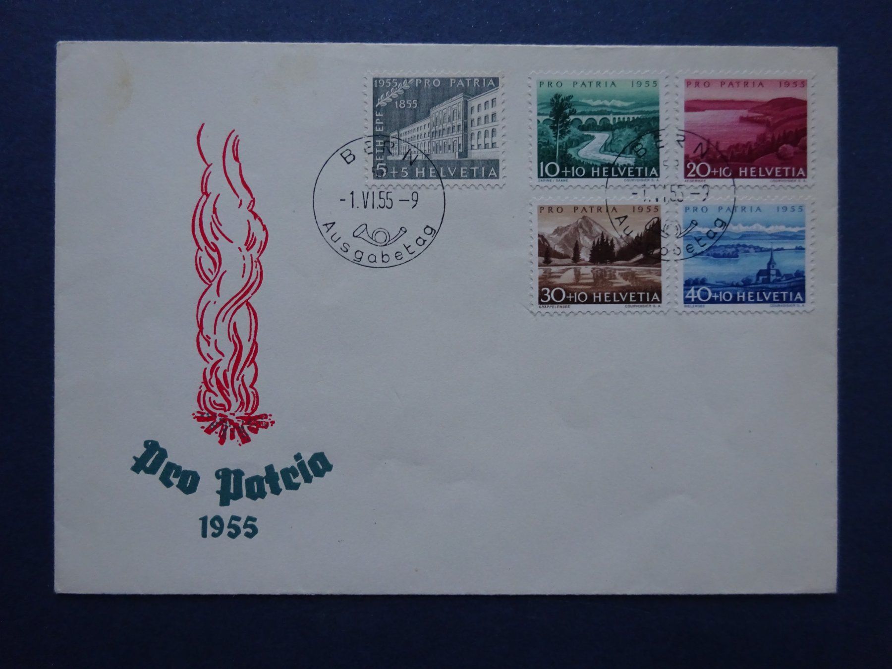 Tutti i francobolli: 1955 Pro Patria FDC BERN - Adresslos – Usato da Appenzell-Steinegg venduto da adi1975 1