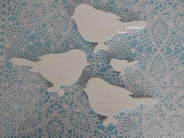 Deko-Vögel aus Holz, weiss, 4 Stück, shabby chic
