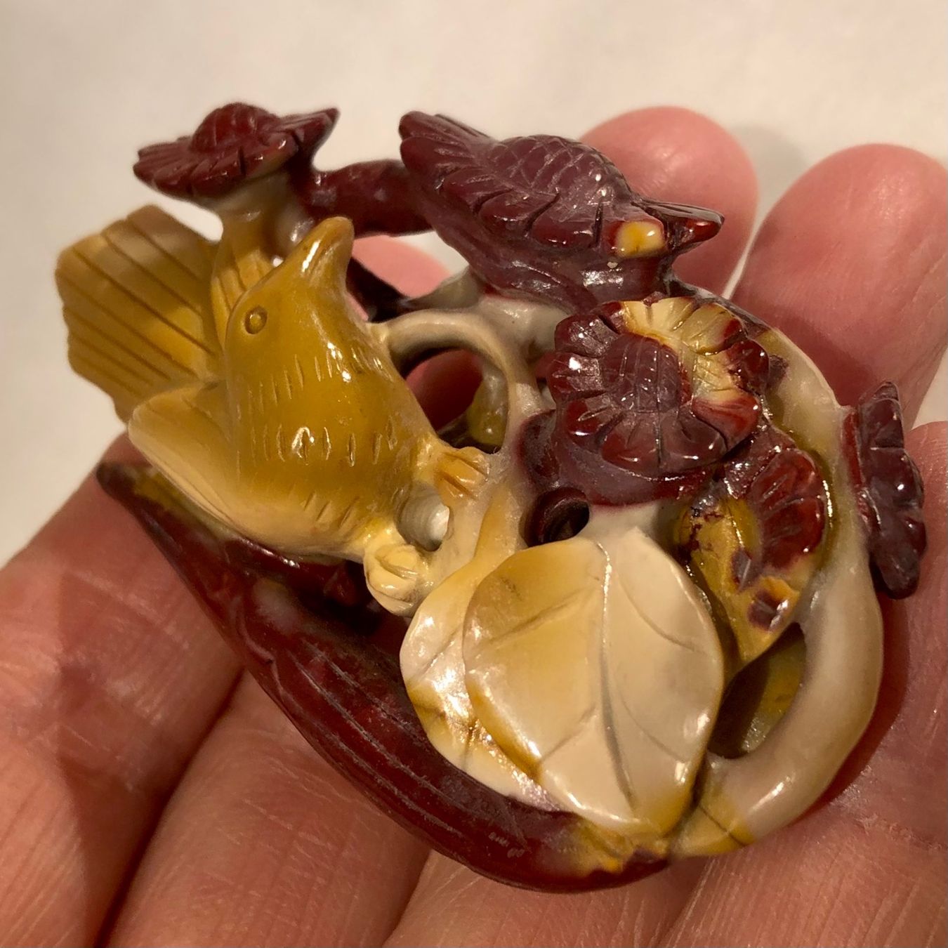 Anhänger: Pendentif jade sculpté main, oiseau fleurs, Chine, neu – Gebraucht aus Genève von DELIRBEADS 5