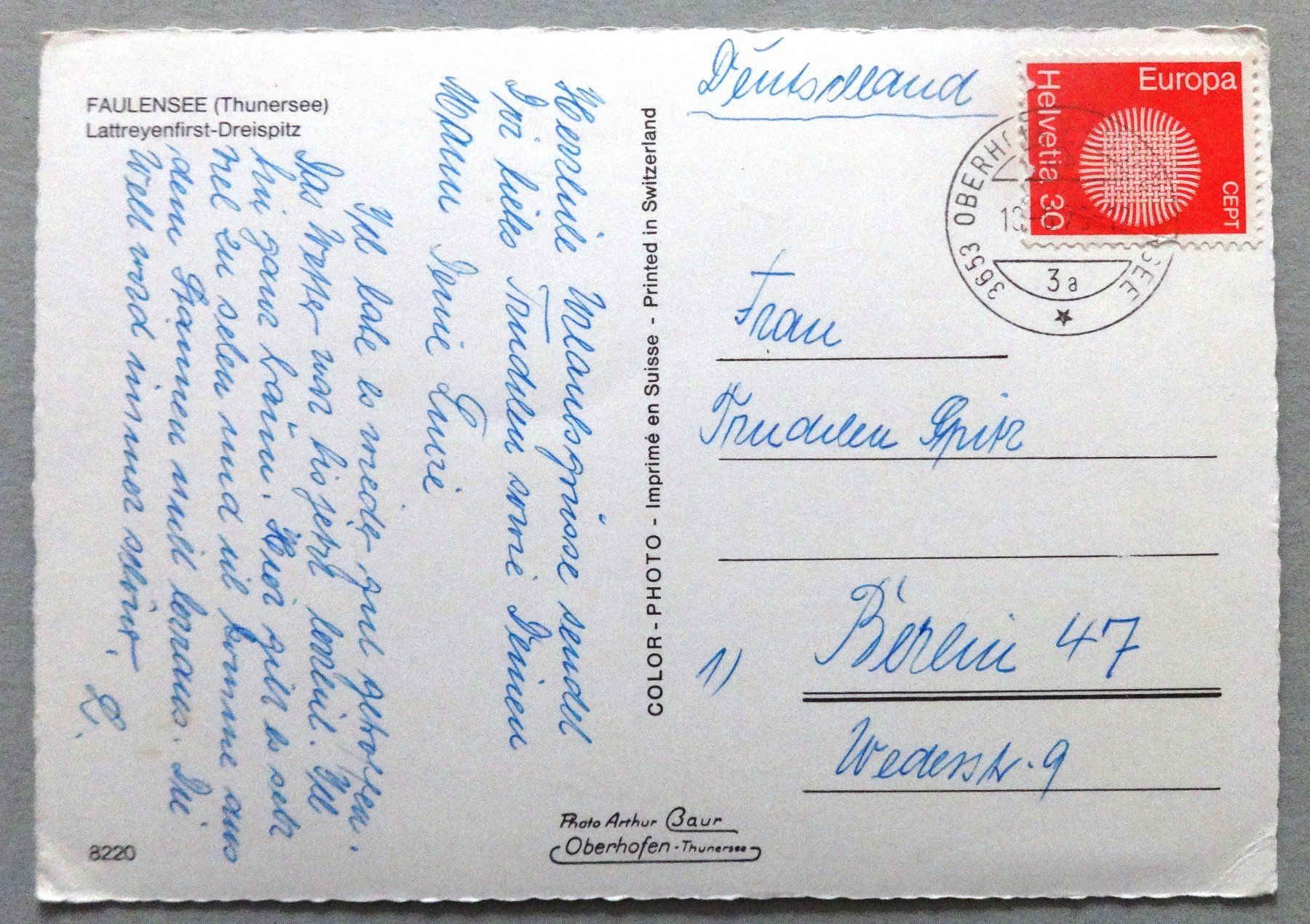 Cartoline postali: Faulensee (Thunersee) – Usato da Fétigny venduto da Billy2miny 1