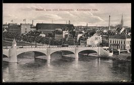 AK Basel, Neue mittlere Rheinbrücke, Kleinbaseler Seite