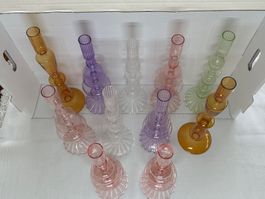 11 Kerzenhalter glas unterschiedliche Farben für 35chf