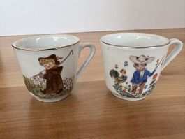 2 alte Espresso Tassen / Gärtner & Schäfer Motiv