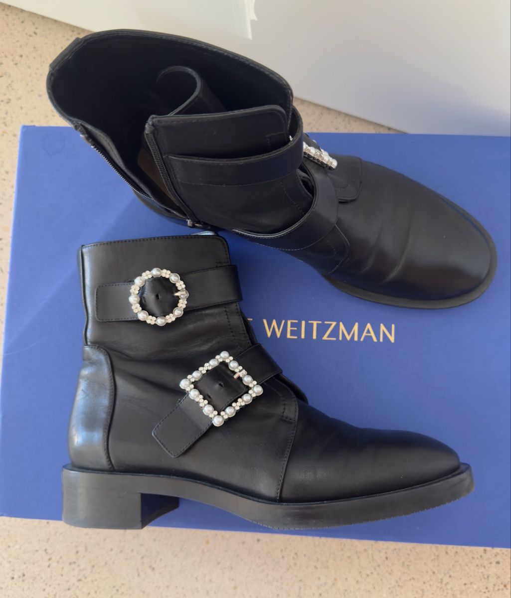 Stuart Weitzman Scarpe da donna: Stuart Weitzman Ankle Boots Black Leather Size 38 EU – Nuovo e nell'imballaggio originale da Zürich venduto da di_archive