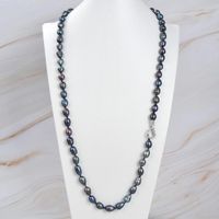 Lua 90 cm schwarz Perlen Kette Collier Style Echt Perle Noir