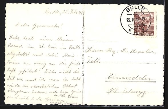 Cartoline postali: AK Bulle, Blick in den Ort mit Moléson – Usato da Berlin venduto da bartko-reher 1
