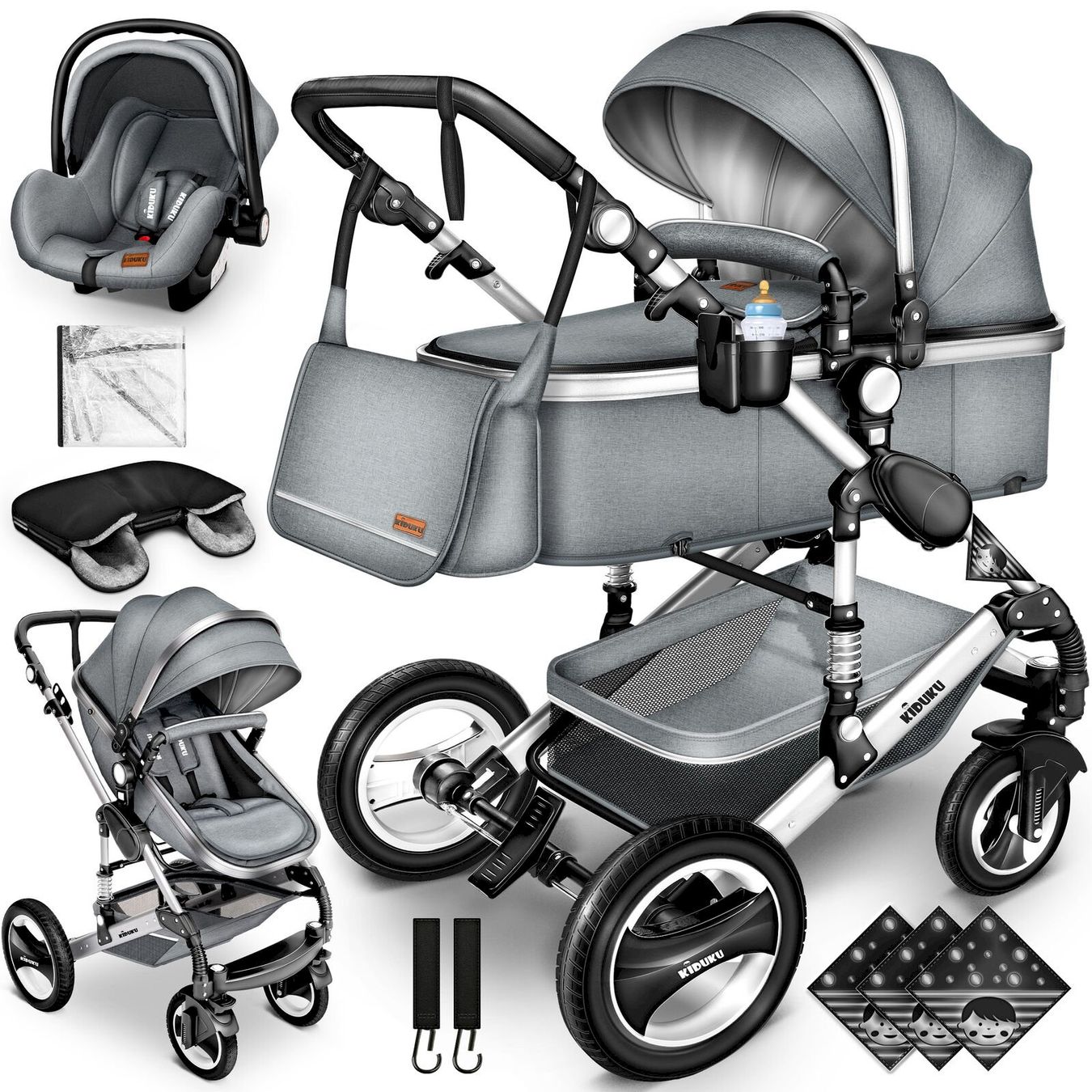Carrozzine: KIDUKU Kombi-Kinderwagen GRAU/SILBER – Nuovo e nell'imballaggio originale da Bottighofen venduto da zaap