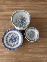 6er Asia-Set mit Drachenmuster blau weiss