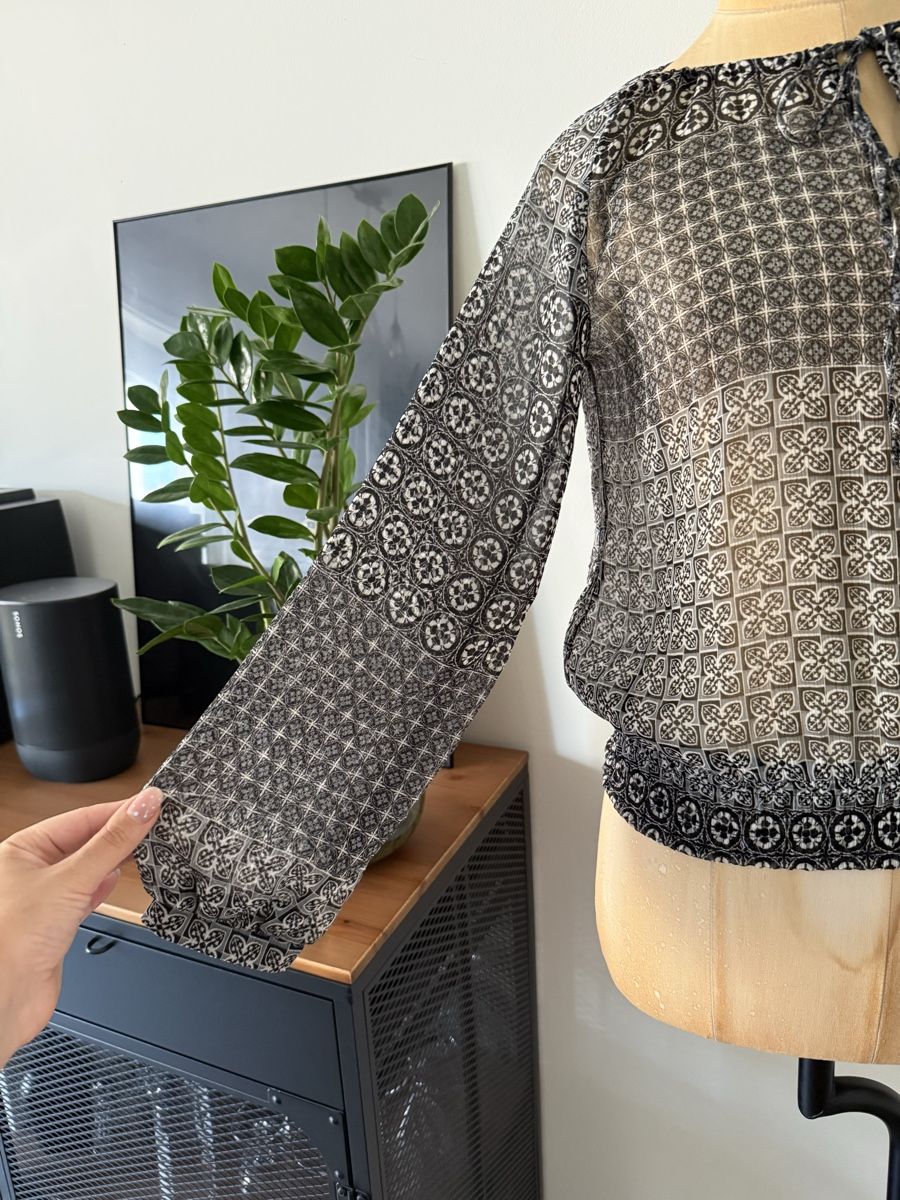 Camicette: Boho Damenbluse Schwarz Weiß Langarm Gr. M Casual – Usato da Lugano venduto da rebecca.wardrobe 4