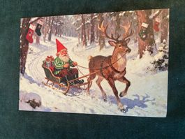 AK Postkarte  Schlitten Wichtel Zwerg Winter neu