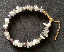 Edelstein Splitterarmband: Rutilquarz + schwarze Perlen