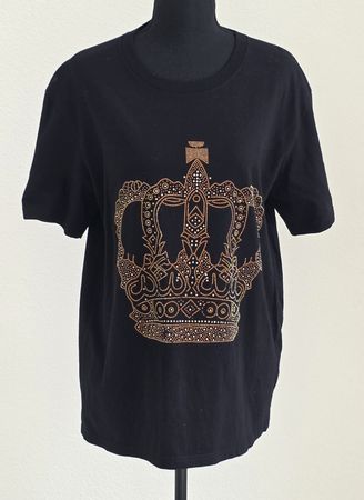 T-Shirt schwarz Krone Motiv Strass Grösse L 100% Baumwolle