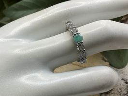 Zarter Silberring mit Smaragd und Aquamarin, Gr.8