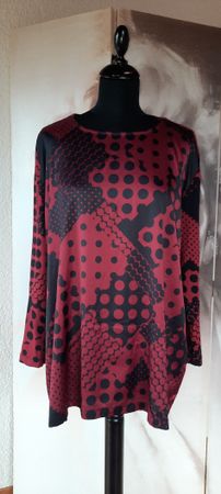 🌿 Damen Tunika XXL Rot Schwarz, Punkte-Print Knopfdetails