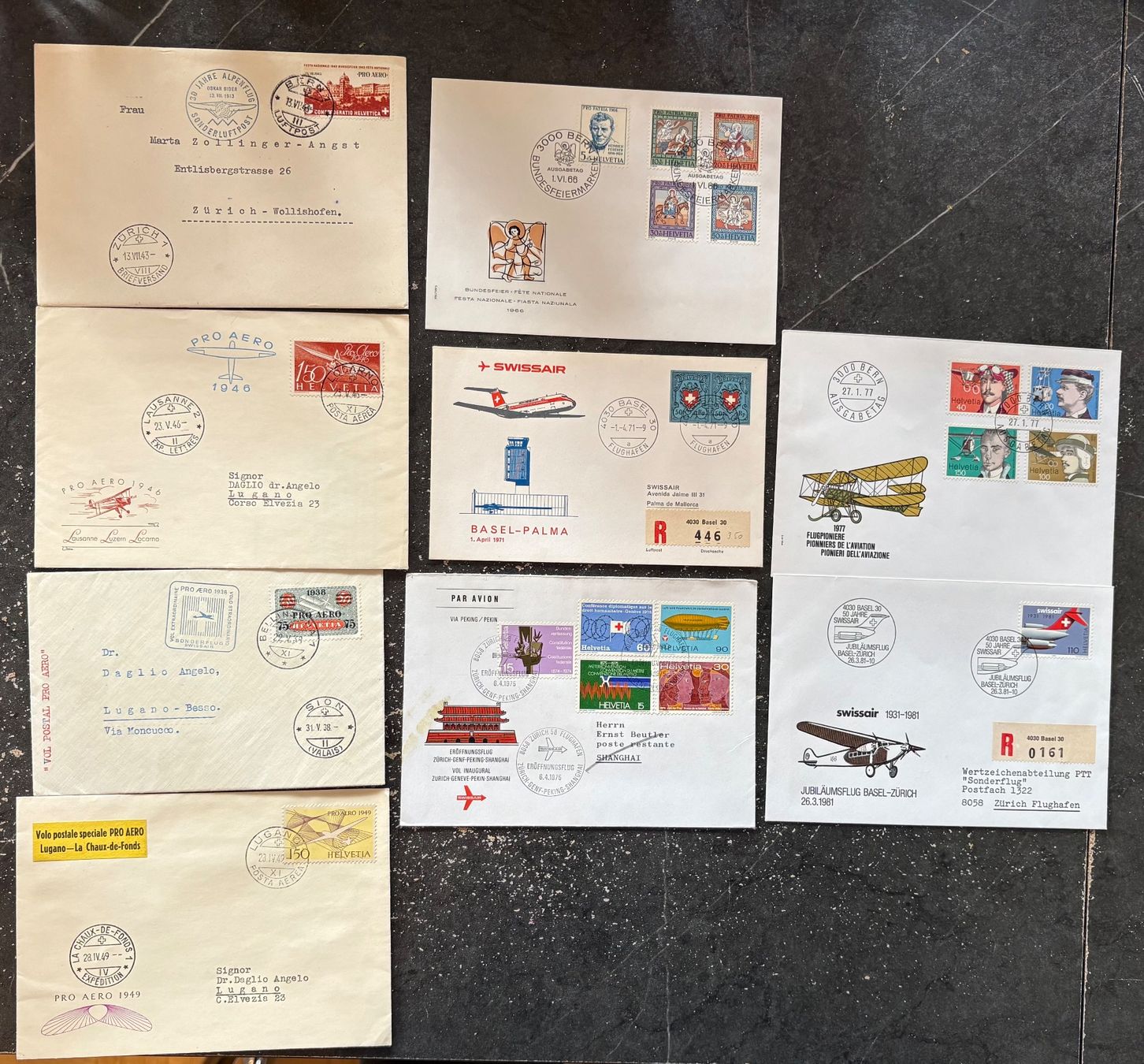 Alle Briefmarken: LOT : 9 Briefe Flugpost / Sonderflug / 1. Flug / FDC – Gebraucht aus St-Légier-Chiésaz von Theo006
