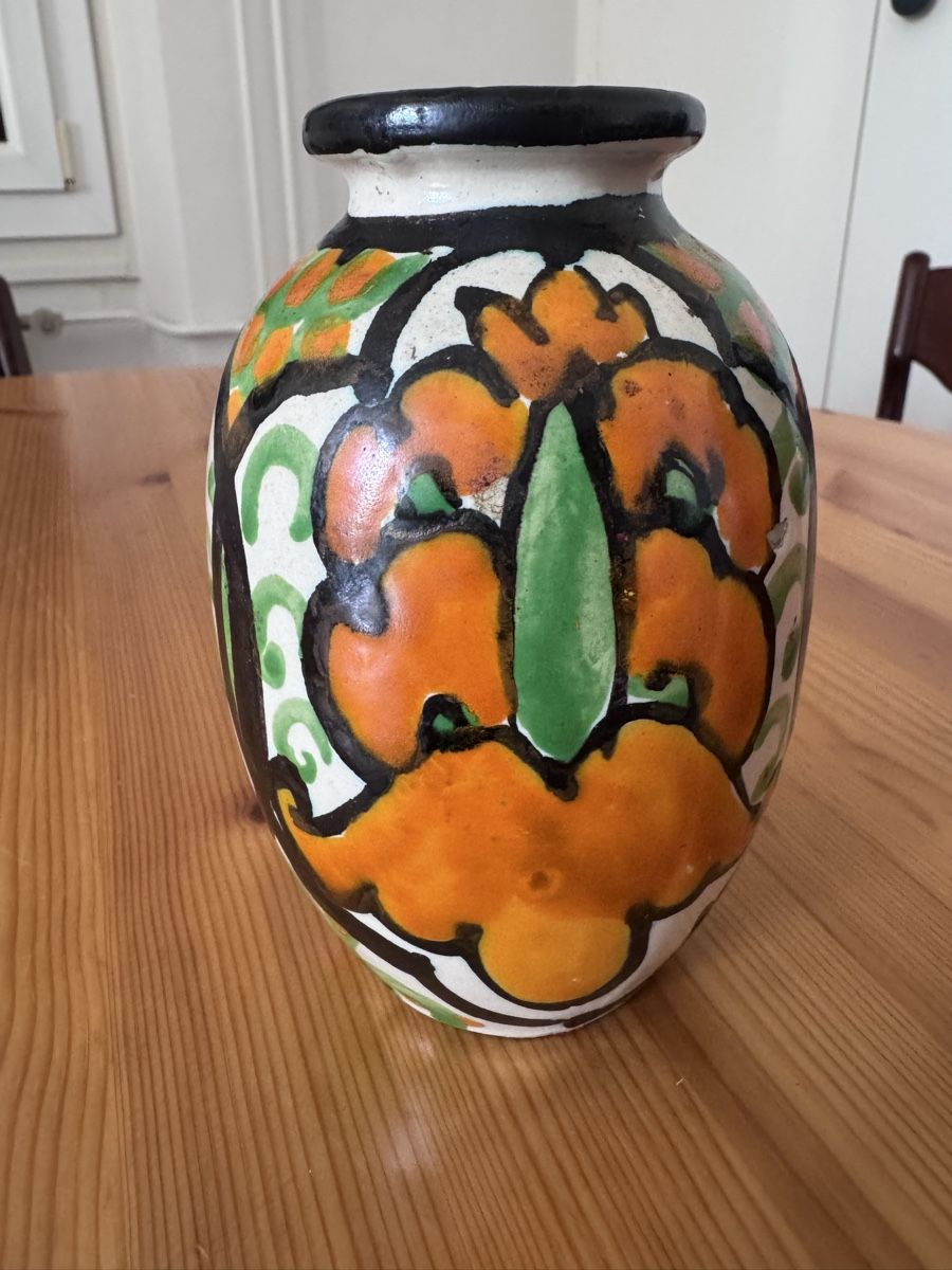 Vasi & Recipienti: Vase vintage fleurs oranges & vertes – Usato da Vésenaz venduto da Angela.C3
