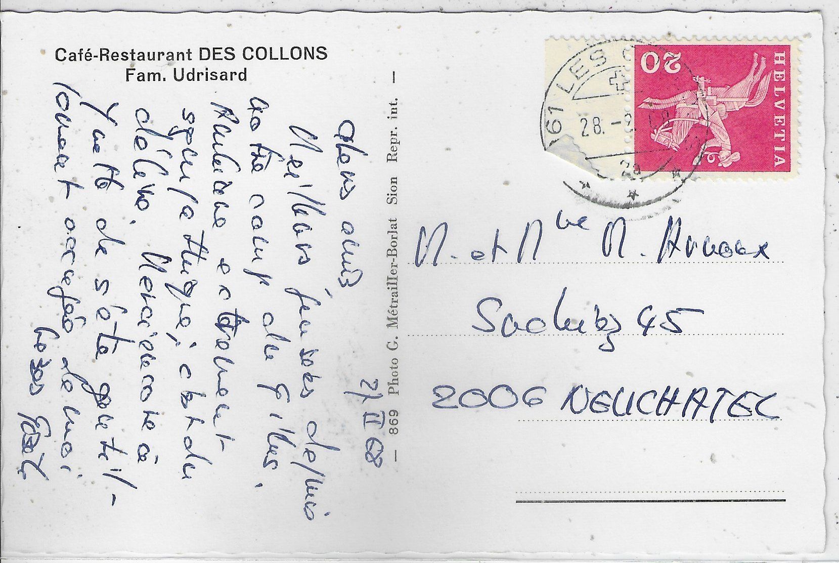 Cartoline postali: Cafe-Restaurant des Collons - Fa. Udrisard – Usato da Ettingen venduto da Kartenplanet 1