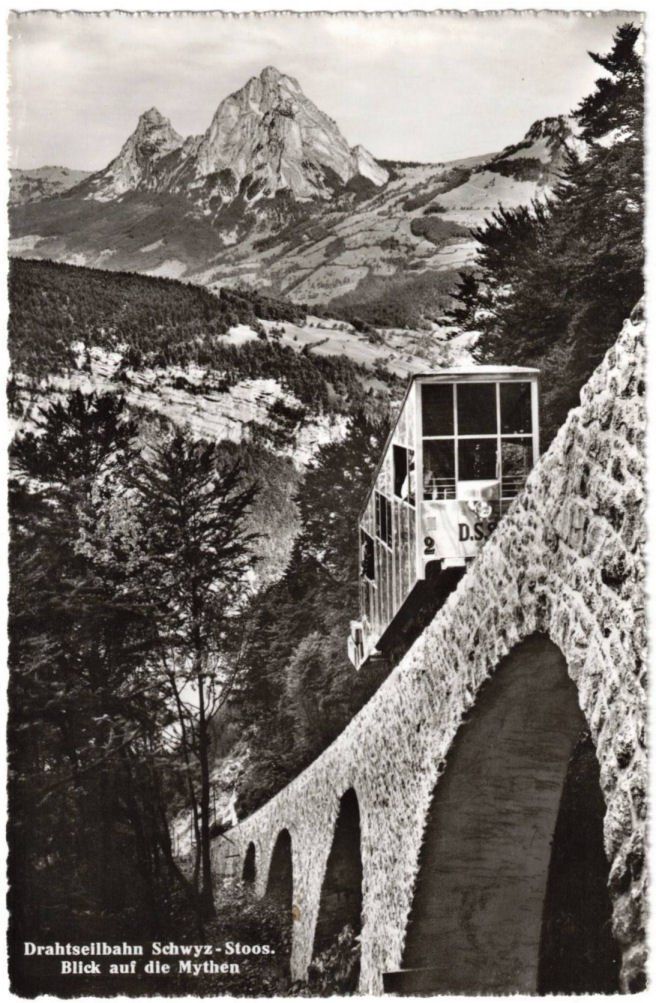 Cartoline postali: Stoos - Standseilbahn mit Mythen – Usato da Binningen venduto da Mountainrider