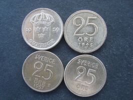 Schweden  25  Ore Lot 1939 1945 1957 1959 silber