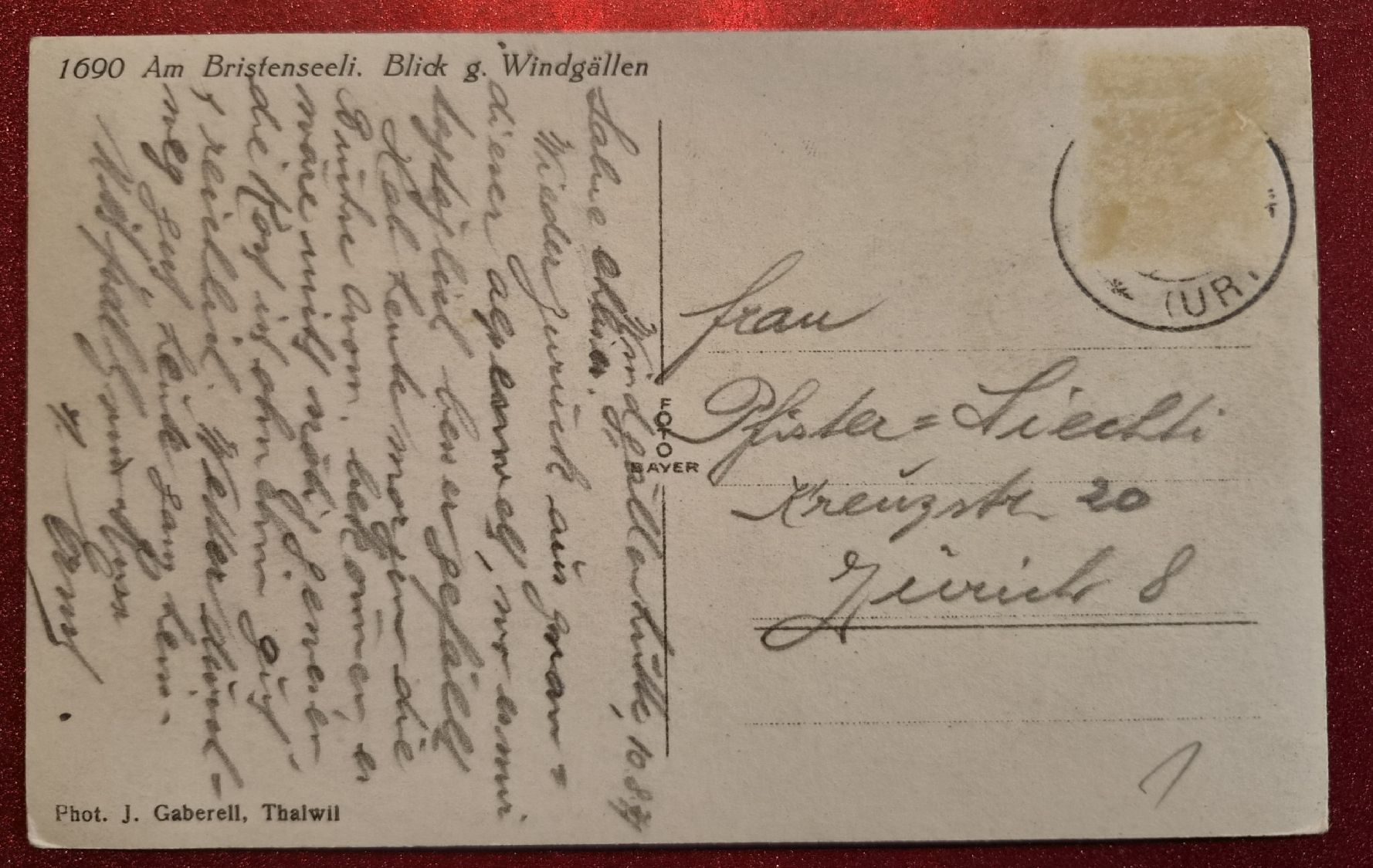 Ansichtskarten: Am Bristenseeli. Blick g. Windgällen 1947 – Gebraucht aus Melchnau von Arthurius 1