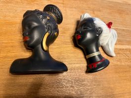 2 antike Wandmaske Afrika " Keramik Maske 50er Jahre