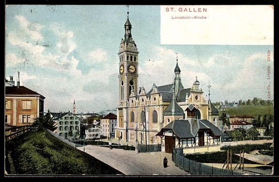 Ansichtskarten: AK St. Gallen, Linsebühl-Kirche – Gebraucht aus Berlin von bartko-reher