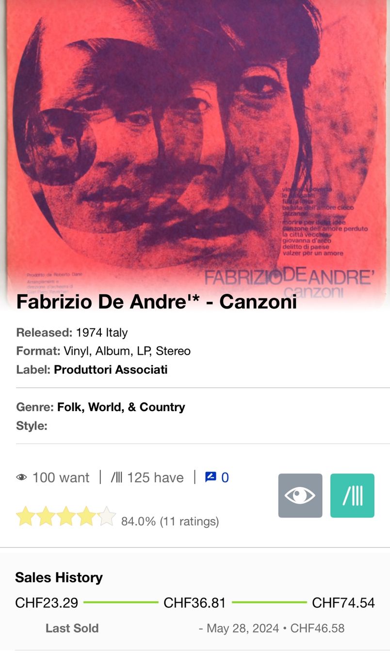 Schallplatten: Seltene Schallplatten, Fabrizio De Andre – Canzoni – Gebraucht aus Döttingen von zha_xh2w 5