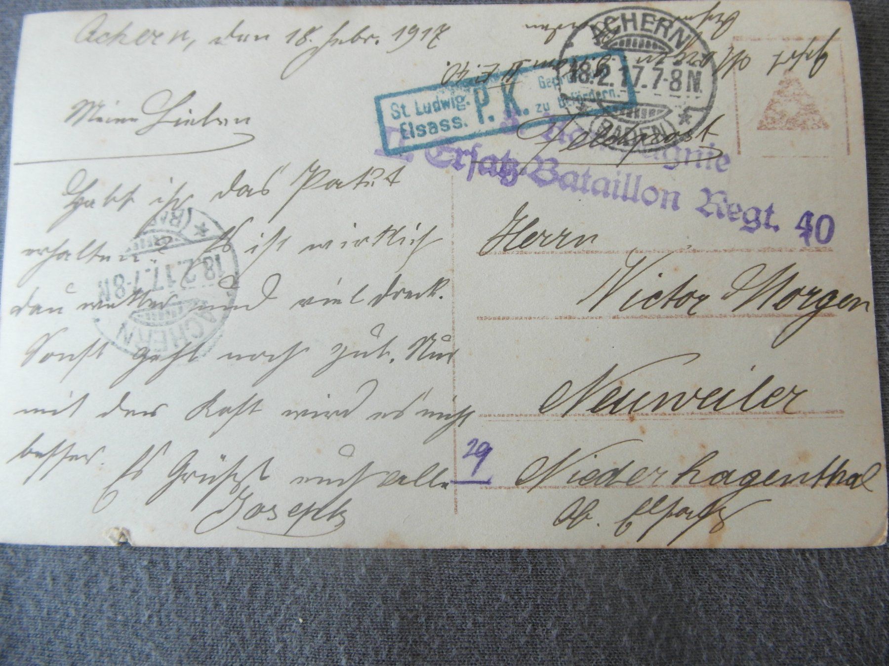 Cartoline: Feldpost 1.Weltkrieg - Achern Baden 1917 – Usato da Schönenbuch venduto da Imagine6 3