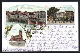 Litho Basel, Münster, alte Rheinbrücke
