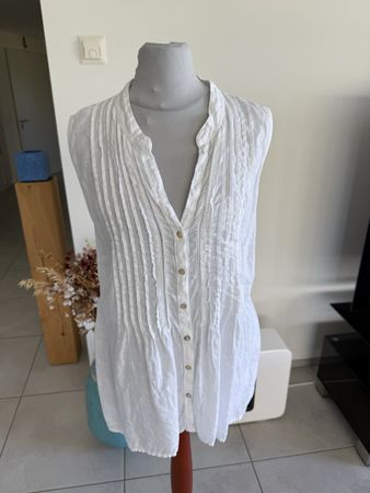 120 Lino Bluse weiss 100% Leine  Grösse M neuwertig