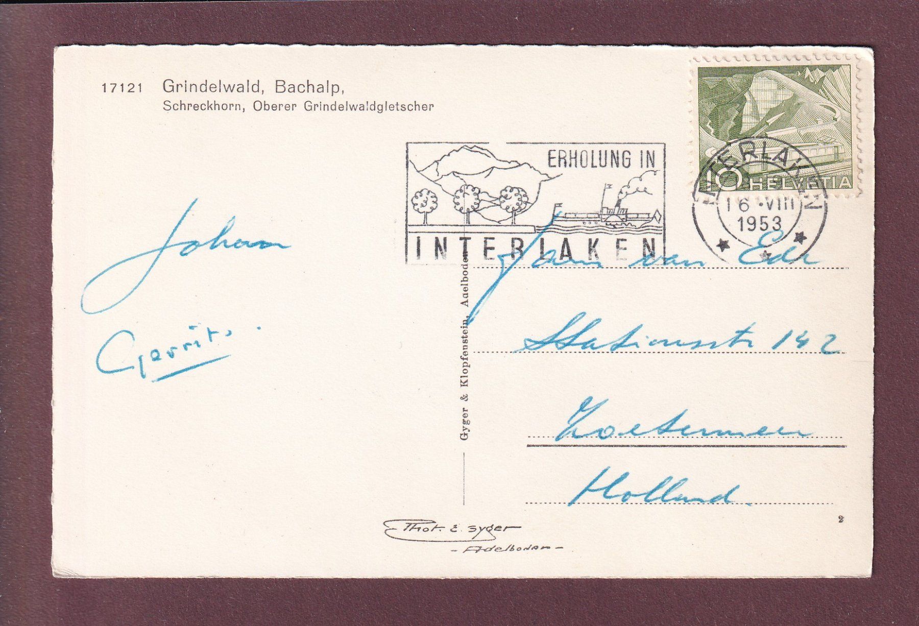 Cartoline postali: GRINDELWALD - Bachalp - 1953 – Usato da Pully venduto da nicecards 1