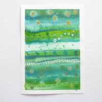 Aquarell Original abstrakt grün und gold - A4 - 21 x 29.5cm
