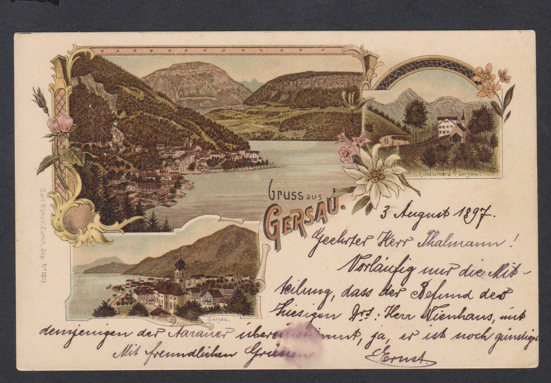 Cartoline postali: Gersau   :   alte Litho - Ansichtskarte von 1897 – Usato da Vitznau venduto da Ropaku