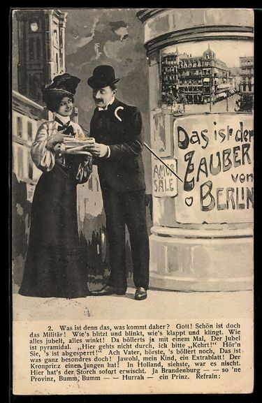 Cartoline postali: Grusskarten-AK Berlin, Paar mit Zeitung  – Usato da Berlin venduto da bartko-reher